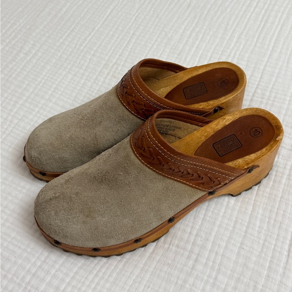 Vintage 90’s Y2K Faded Glory Suede Leather Chunky Slip On Wooden Clogs Size 10 - Picture 2 of 15